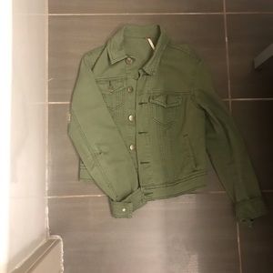 Free People Denim Army Green Jean Jacket